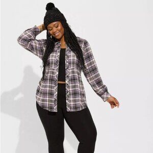 NWT TORRID | Softest Flannel Tie Back Button Up Tunic LS Top Shirt | Sz. 0/L/12